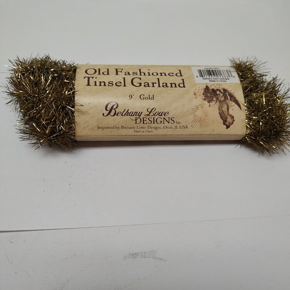 Old Fashioned Vintage Style Tinsel Garland - Bethany Lowe - Gold - Picture 2 of 3